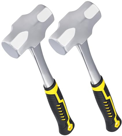 JIAYUET Martillo de club con mango de fibra de vidrio, martillo de trineo de 3 libras para jardinería y camping, 2 piezas