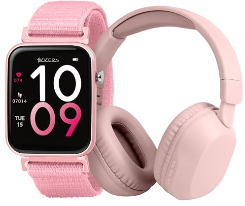 Tikkers Smart Series 13 - Rosa Easy Release Tygrem Smart Watch & Hörlurar TKS13-0034-SET