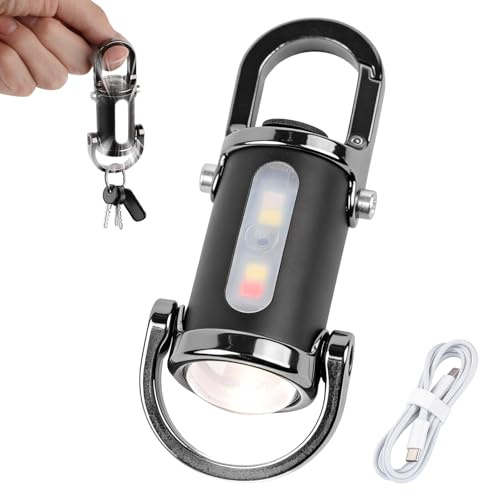 NewAusen Mini Linterna Llavero LED Recargable 1200LM - 3 en 1: Linterna + Power Bank - Impermeable 6 Modos Luz, Tipo C - Para Camping, Senderismo, Emergencias y Uso Diario