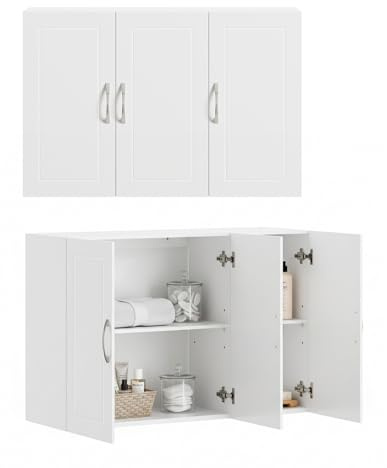 SoBuy Pensile Cucina Lungo Sospeso Bianco con 3 Ante e Ripiano Regolabile