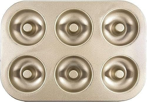 Remebe Stampo per Ciambelline 6 Cavità Stampo Donuts Teglia Antiaderente da Forno in Acciaio al Carbonio, Teglia per Ciambelle Usato per Fare Ciambelle Acciaio Carbonio Addensato Oro Champagne