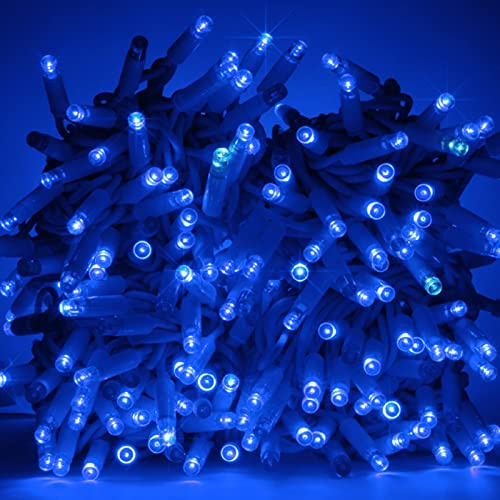 Luccika Serie de tira luminosa de 10 metros con 100 MaxiLed azules con flash blanco hielo, cadena de Navidad profesional para uso interior y exterior con fuente de alimentación