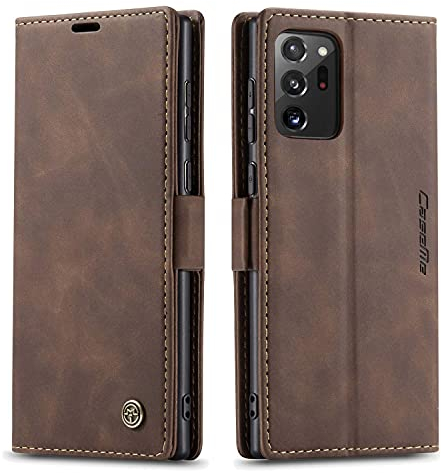 Ququcheng123 Lederhülle kompatibel mit Samsung Galaxy Note 20 Ultra Hülle,Flip Case Schutzhülle Klapphülle Handyhülle mit Standfunktion-Kaffee