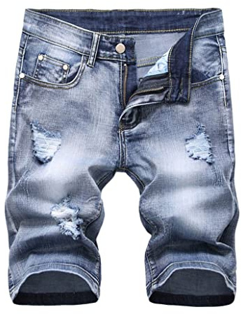 Tomwell Pantaloncini di Jeans da Uomo Pantaloni Corti Strappati con Buco Shorts Casual Estivo Ragazzo Pantaloncini in Denim Blu Spiaggia Bermuda Tasche Shorts J Blu XXL