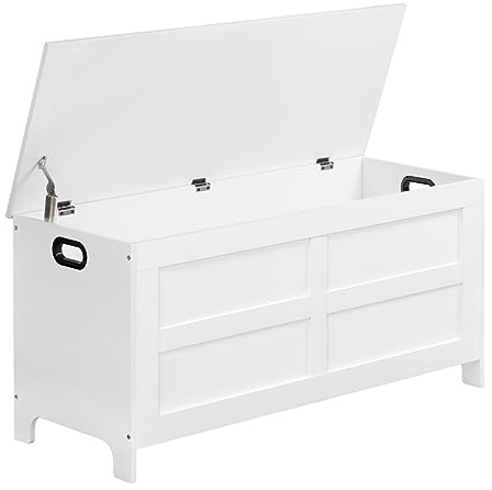 MAHANCRIS Storage Chest, 39.4” Large Toy Chest, Entryway Storage Trunk, Storage Bench with Safety Hinge, Entrance Bench for Living Room, Entrance, Bedroom, White SCWT48301