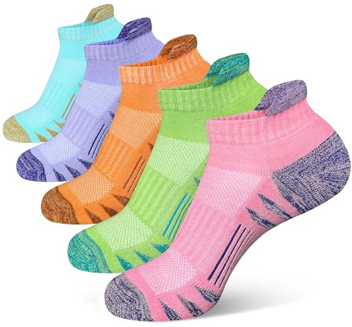 Heyoboy Womens Ankle Anti-blister Thick Cushioned Wicking Odor Resist Athletic Running Socks, Size 6-9, Colorful 5 Pairs