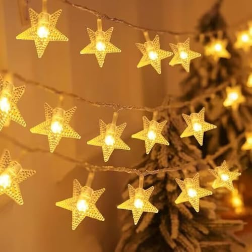 EvaStary LED Star Fairy Lights Battery Powered, 6M 40 LED 2 Modes String Lights for Christmas Wedding Birthday Party Bedroom Indoor&Outdoor (Warm White)