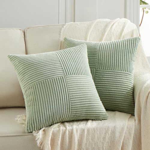 FDTERN 2er Set Salbeigrün Kordsamt Kissenbezug 50x50CM Weich Moderne Dekorative Kissenbezüge Kissenhülle Dekokissenbezug Sofakissen Dekokissen Boho Deko für Sofa Schlafzimmer Wohnzimmer Balkon