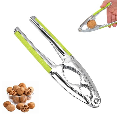 Cascanueces de Metal, Abridor de Nogal, Cascanueces Multifuncional, Cascanueces Manual con Mango Antideslizante, para Avellanas,Frutos Secos y Mariscos,Herramienta de Cocina Multifuncional (Verde)