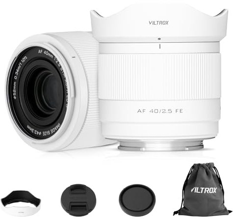VILTROX 40mm F2.5 Autofocus Lentes Full Frame para Sony E Mount STM Lentes de Cámara Estándar Lentes de Gran Apertura Compatible para Sony a7 a7C a7III a7RIII a7RIV a7RV a9 a6100 a6400 a6700(Blanco)