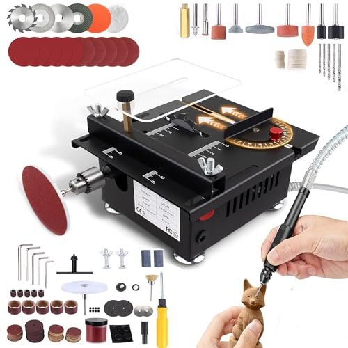 Mini sierra circular de mesa de 100 W, multifuncional, portátil, de precisión, DIY en miniatura, con 4 cuchillas, 7 velocidades ajustables, para artesanías, madera hecha a mano