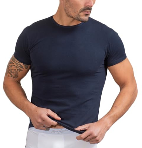 Marlene Maglietta Intima Uomo Girocollo Maglia in Cotone Elasticizzato Canottiera Maniche Corte Aderente T-Shirt Primavera Estiva Sottogiacca Made in Italy