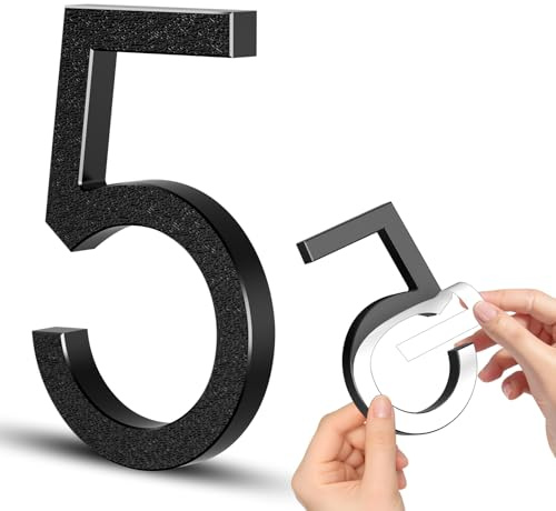 4 Inch Self-adhesive House Numbers, Modern Floating Address Numbers, Adhesive house numbers outside - Easy to Install, Weatherproof No Rust Black Mailbox Number for House Office Hotel Apartments (5)