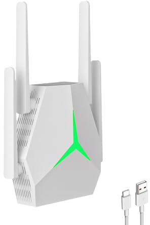 1200M Amplificador Señal WiFi 5G y 2.4G Repetidor WiFi Largo Alcance Doble Banda WiFi Extender con 4 Antenas de Alta Ganancia,2 Puerto LAN,Extensor de WiFi para casa y Oficina,Fácil de Instalar