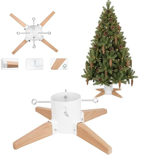 COIL Pied pour Sapin de Noël, Pied avec réserve d'eau, Pied rustique, Socle pour vrai arbre, Capacité en eau : 1-1,3 litres, Diamètre du tronc : 3,5-11 cm, (Blanc, Largeur 66 cm)