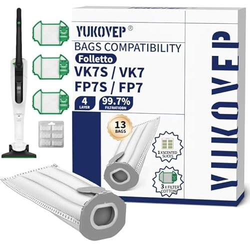 13 Sacchetti Folletto Compatibili Vk7s Vk7 Fp7s Fp7,3 Filtro Motore,per Kobold VK7 Filtro Sacchi Accessori(Accessori-13pcs Sacchetti)