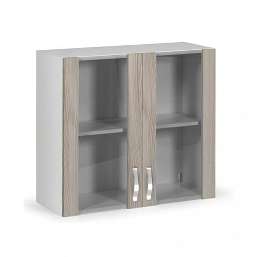 webmarketpoint Pensile vetrina due ante olmo in legno nobilitato H.72x80x32 cm