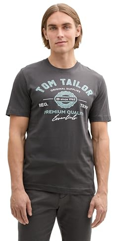 TOM TAILOR Maglietta con Logo Stampato, Uomo, Grigio (Tarmac Grey 10899), XL