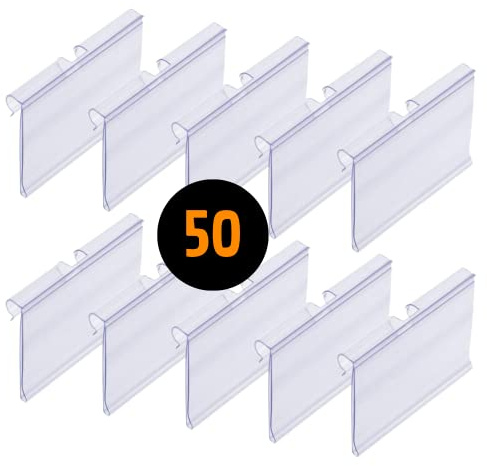 Lot de 50 porte-prix pour crochets en T. Étiquettes transparentes de 39 x 65 mm