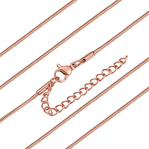 Rose Gold Round Snake Chain 18 Inch Stainless Steel Necklace for Pendant Women Ladies Chains Fashion Dainty Jewellry 1mm Thin Herringbone Necklaces