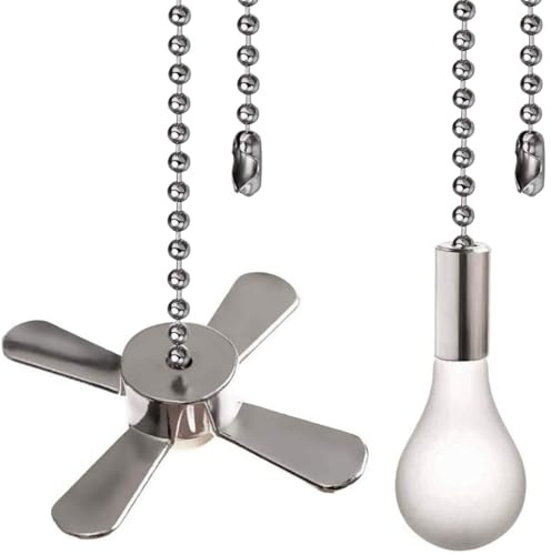 Akahttbn Ceiling Fan Pull Chain Ornaments Extension Chains with Decorative Light Bulb and Cord 13.6 Inches Fan Pull Chain Set For Ceiling Light Lamp Chain (Nickel)