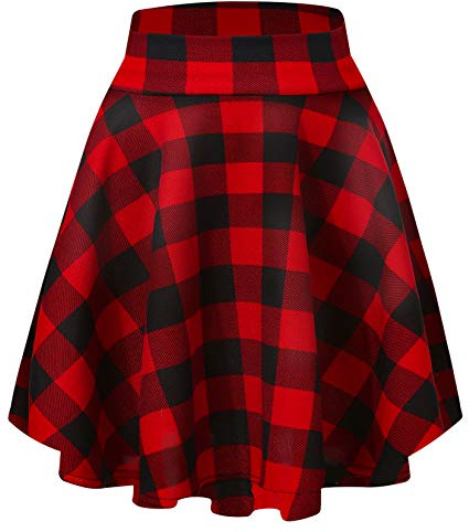EXCHIC Femmes Élégant Taille Élastique Trompette A-Ligne Midi Jupe Base Uniforme Plissée roulettes Jupe(L, 11)
