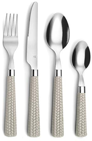Amefa PAILLE Besteck Set 6 Personen | Essbesteck 24-teilig | helle Griffe im Flechtdesign | Besteck Set 18/0 Edelstahl | Besteckset spülmaschinenfest | je 6x Gabel, Messer, Löffel & Kaffeelöffel