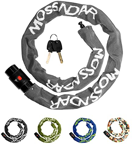 MOSSNDAR Fahrradschloss Hohe Sicherheit, 8mm 1170g 99cm, Fahrradschloss mit Schlüssel,Kettenschloss mit 100% Strickmuster Abdeckung,360° Drehbarer Bike Lock Kopf mit Wasserdichter Deckel(grau)