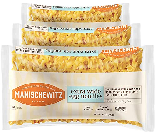 Manischewitz Traditional Extra Wide Egg Noodles 340g (Pack of 3), Homestyle Taste & Texture, Premium Enriched, No Preservatives, Low Sodium