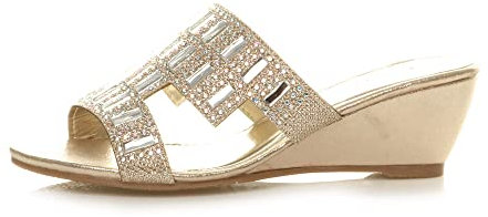 AJVANI mid heel wedge peeptoe cutout diamante mule sandals shoe size 5 38