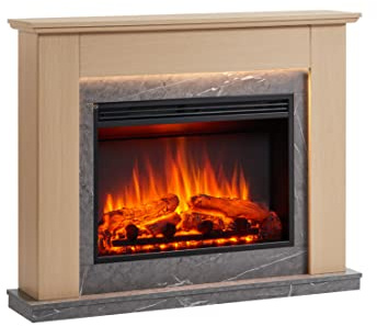 BALDERIA Camino Ajax | Caminetto Elettrico da Terra con Effetto Fiamma 3D | Riscaldamento 2000W, Luce LED | Focolare con Telecomando, Termostato, Timer | Marrone Chiaro