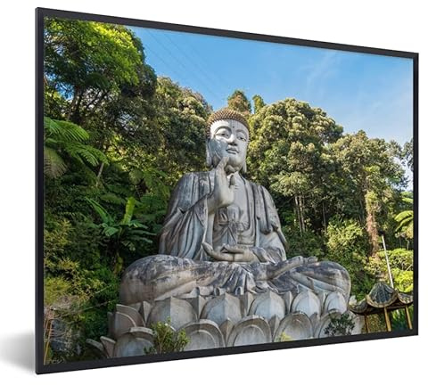 MuchoWow Poster encadré Statues de Bouddha - Jungle - Bouddha - Spiritualité - Méditation Tableau deco avec cadre 80x60 cm affiche decoration murale