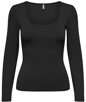 S Onlea L/S Deep Neck Top JRS Camiseta de Manga Larga para Mujer, Negro, S