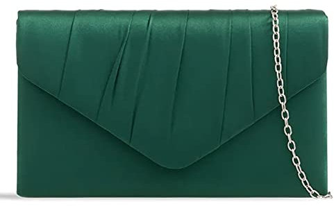 fi9® Bolso de mano de satén para mujer, para fiesta, graduación, novia, noche, verde oscuro, medium