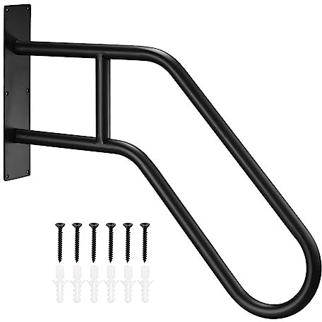 sourcing map Wall Mounted Handrails for Outdoor Steps, Hand Rail for 1-3 Stairs, U-Shaped Stair Handrails (26 Length,18.5 Height) for Garden, Garage, Porch Entry Steps Black