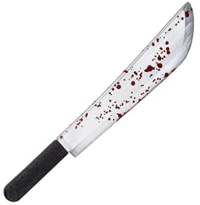 Edozos® Halloween Plastic Prop Weapons Set - Fake Bloody Axe, Slasher Knife & Machete | Safe Cosplay Fancy Dress Accessories | Horror Movie Costume Props & Scary Decoration (Horror Machete 53 CM)