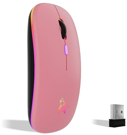 TQQ Mouse wireless ricaricabile, mouse retroilluminato a 7 colori con mini ricevitore USB da 2,4 GHz, mouse gaming, compatibile con laptop, PC, computer, Chromebook, Notebook e iPad Etc