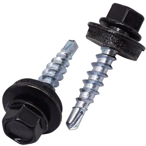SKIR'CO (50 piezas) Tornillos para techos, cabeza hexagonal, tornillos autoperforantes pintados de 4,8 x 25 mm con arandelas EPDM (negro RAL 9005)