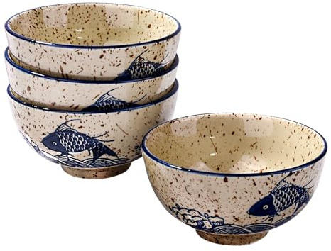 Swlthwen Japanese Rice Bowls Set of 4, Porcelain Sushi Bowls