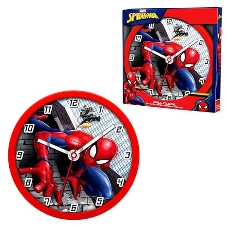 Disney Marvel Spider-Man Orologio da Parete, Design Classico Rotondo Silenzioso, Orologio per Bambini, Decorazione per la Camera dei Bambino, Regalo per Ragazzi