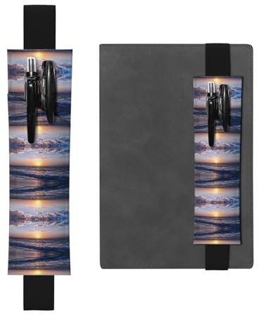 Stiftehalter mit Strandansicht-Druck, verstellbares Gummiband, PU-Leder, Stifteetui für Hardcover-Tagebücher, Notizbücher