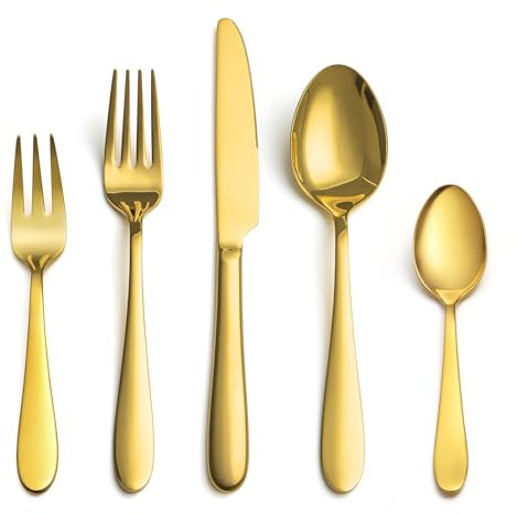 EIUBUIE Goldenes Besteck Set 6 Personen, 30 Teiliges Edelstahl Besteckset