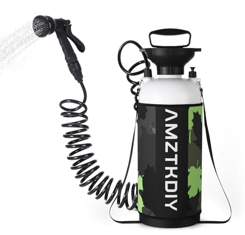 AMZTKDIY 2 Gallon Camping Shower Tank for Hot & Cold Water, with 8 Modes Spray Head, High-Pressure Sprayer Portable Shower for Camping, Beach, RV, Gardening, Dog Bath(Lightweight, Easy Fill & Carry)