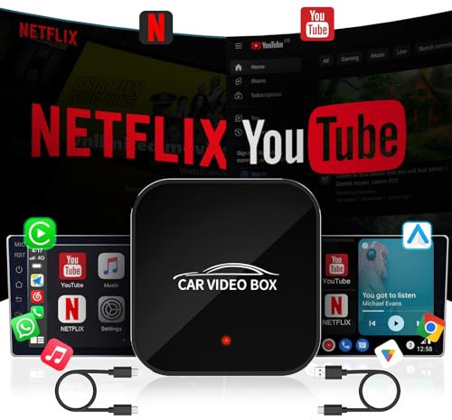 Adaptateur Carplay sans fil avec Netflix YouTube, adaptateur Carplay sans fil et dongle Android Auto 5 GHz, WiFi 5 GHz, Magic Box Convert Wried