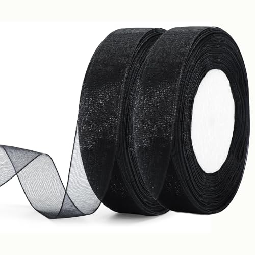 Cinta de Satén Negra,2 Rollos Cinta Regalo Lazos Cinta de Raso Negro Cinta para Envolver Regalos Cintas Decorativas Tela para Envolver Regalos Globos Ramo de Novia Cinta Raso Boda para Decoración