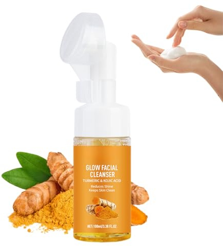 Turmeric Face Wash - Face Cleanser for Women with Silicone Brush – Exfoliating Facial Wash with Kojic Acid, Hydrating Foam Cleanser for Skin Care, Pore Cleaner & Deep Cleaning, Gentle Daily Skincare