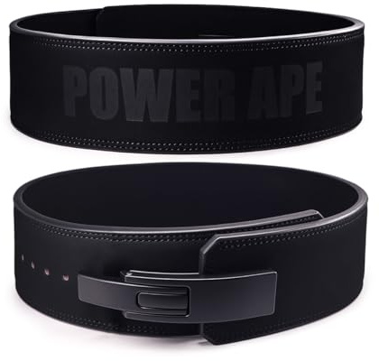 Power Ape Leather Weight Lifting Belt with Lever Buckle Gym Fitness Training Double Strength Bodybuilding Workout Belt Men and Women Support Powerlifting Equipment (black, S)