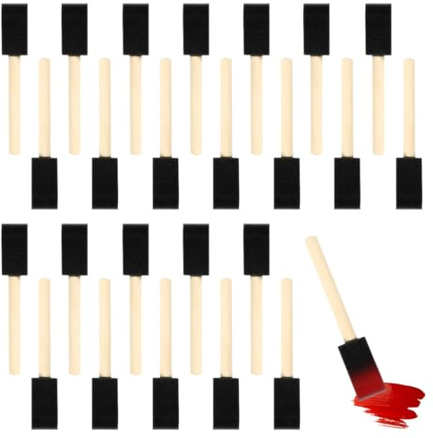 Confezione da 24 Pennelli in Schiuma, Lavabili, Nero Pennelli Pittura in Spugna con Manico in Legno, per Dipingere, Sbavature, Artigianato, Pittura, Colorazione, Vernici, Progetti Fai da te, Pulizia