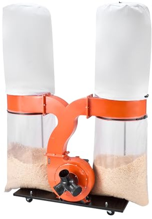 VEVOR Filtro Collettore di Polvere a Cono Vortex da 1550 CFM 2,5 micron, Sistema di Raccolta da 3,0 CV con Due Sacchi Raccoglipolvere Due Sacchi Filtranti, 2800 giri/min, Lavorazione del Legno