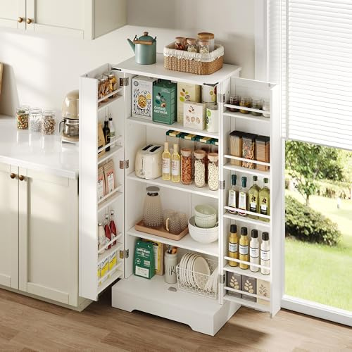 VIVCA Armario de cocina de 128,5 cm, armario de almacenamiento para granja – Armario de comedor LED con 2 puertas batientes y estantes ajustables para espacios pequeños en el comedor o sala de estar